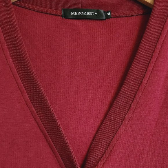 MEROKEETY Burgundy Long Gold Snap Cardigan Sweater Size M - Picture 6 of 12